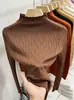 Tejido de punto blanco de cuello medio alto para mujer Estilo Otoño/Invierno Elegante Hueco Ajustado Suéter Capa base corta
