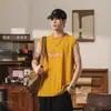 Regata esportiva masculina de seda gelada para o verão, camiseta sem mangas estampada da moda estilo japonês, colete solto e de secagem rápida