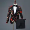 Nuevo Traje Negro Bordado de un Solo Botón para Hombre para Actuaciones en Escenario, Maestro de Ceremonias, Presentador, Atuendo de Performance, Corte Delgado