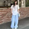 Camiseta Branca de Algodão Puro com Estampa de Cachorro de Desenho Animado 2026 Nova Ombro Reto Manga Curta para Mulheres Verão Oversize Solta