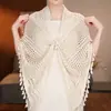 Xale com Franjas Vazado para Mulheres, Lenço de Seda para Proteção Solar de Verão, Cachecol Fino de Tricô para Viagem na Praia, Capa Estilo Chinês