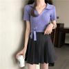 Tejidos de Punto de Primavera y Verano para Mujer 2025 Nuevas Camisetas Cortas de Fondo con Cuello en V Slim Casual de Manga Corta Tops Chic de Estilo Coreano