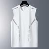 [Entrega Rápida] Colete de seda de gelo Moda masculina Round Neck Mesh respirável Quick-drying esportes cintura larga Outer Wear Homens sem mangas