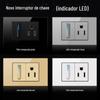 Taiwan Padrão Americano USB Vidro Temperado Interruptor Tomada Branco Carregamento Painel de Tomada de Parede 118 Tipo Interruptor de Campainha
