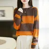 Outono/Inverno 2026 Novo Tricô Fino de Lã Gola Redonda Manga Longa Feminino Bloco de Cores Lantejoula Solto Pulôver Camisa Base