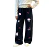 Calças casuais de outono para meninas 2026 novo estiloso versátil color block renda soltas diárias casuais pantalona