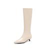 Botas Altas de Piel de Vaca de Punta Cuadrada y Tacón Fino Estilo Europeo y Americano Cremallera Lateral Simple Elegante Botas de Moda Elegantes de Tacón Medio Tallas Super Grandes para Mujer