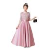 Vestido Formal para Niñas, Vestido de Noche de Piano Elegante de Alta Gama, Vestido Largo de Princesa, Vestido de Pasarela con Lentejuelas de Cuello Redondo para Niños