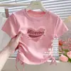 Camiseta Manga Curta 100% Algodão Puro para Meninas, Novo Estilo de Verão, Peça Versátil para Crianças, Camada Base Estilosa para Bebês e Crianças Pequenas