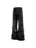 Jeans de estilo americano de calle con estampado de rayo, lavados, desgastados, microacampanados para hombre y mujer, corte slim, versátiles, con detalles de botón y correa, pantalones largos de moda