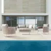 Mesa de Centro de Rattan para Exterior Combinação de Sofá Pátio Jardim Varanda Villa B&B Hotel Impermeável Proteção Solar Sofá Nórdico