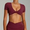 Roupas de Yoga Europeias e Americanas de Secagem Rápida sem Costas, Tops Camisetas Esportivas Femininas de Manga Curta para Yoga, Tops para Corrida e Fitness ao Ar Livre