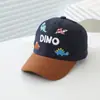 Boné de Baseball Jeans Estilo Europeu e Americano para Meninas, Boné com Bordado de Dinossauro Color-Blocking para Primavera e Outono, Boné Respirável com Bico de Pato para Uso Externo Infantil