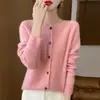 26 Otoño/Invierno 100% Lana Prenda Lista para Usar Cárdigan de Cuello Redondo para Mujer, Abrigo de Lana Versátil de Manga Larga, Top Exterior de Color Sólido