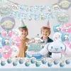 Conjunto Temático de Aniversário Kuromi Cinnamon Dog Bandeirola Topper de Bolo Balões Filme de Alumínio Decoração de Festa de Aniversário