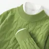 Suéter grueso 100% lana para otoño e invierno, suéter de punto trenzado de cuello alto medio para hombre, tejido de punto cálido moderno y versátil