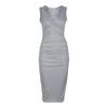 Estilo Europeo y Americano Wish.Com, Aliexpress, Ebay Ropa para Mujer, Vestido Bodycon Ajustado sin Mangas de Color Sólido con Cuello en V y Pliegues para un Efecto Adelgazante