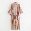 Pronta Entrega Feminino Estilo Europeu e Americano Novo Atacado Marrom Pavão Kimono Cardigan Jaqueta 60259