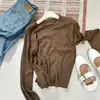 Suéter tejido básico de punto liso de cuello redondo para mujer, suave y amigable con la piel, contiene lana de oveja, top base de punto fino para otoño