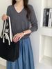 Suéter Hengjia HsSpring de Tricô Liso com Gola V, 100% Lã, Novo Estilo para Mulheres, Elegante e Emagrecedor, Peça de Baixo da Moda