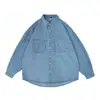 Camisa Masculina de Manga Longa em Sarja Cor Lisa Outono Estilo Coreano Tendência Simples Estilo Hong Kong Solta e Bonita Jaqueta Ins