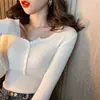 Suéter de punto con solapas para mujer, estilo fino de otoño e invierno, prenda interior, camiseta base, nuevo diseño de suéter blanco, top de nicho con sentido del diseño