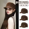 Sombrero de Monta de Ala Plana Marrón Gamuza para Mujer, Nuevo Sombrero Newsboy Estilo Británico Vintage Otoño e Invierno, Sombrero de Cabeza Grande para Otoño