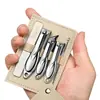 Cortauñas portátil juego de cinco piezas con estuche de cuero giratorio, tijeras para uñas, herramientas de cuidado personal, juego de cortauñas planos, tamaño grande, portátil