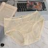 Ropa interior de niña con encaje de malla negra pura y sexy, entrepierna de seda morera, bragas de cintura media con huecos en la cadera