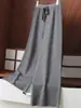 Calça de Tricô Wide Leg Feminina Roupa de Exterior Engrossada Cintura Alta Solta Reta com Caimento de Veludo