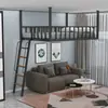 Cama elevada estilo loft nórdico apartamento pequeño alquiler cama de hierro ático cama colgante dúplex segundo piso cama vacía