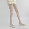 Meias Pretas Jacquard de Renda Estilo Ballet com Tiras, Meia-Calça Off-White Doce Lolita, Leggings Brancas Finas de Seda