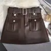Saia de Trabalho Sexy Branca em Couro PU Americano para Mulheres, Outono e Inverno, Cintura Alta, Justa, Saia Curta Evasê