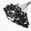 Flor Falsa Negra y Blanca de Rosa Transfronteriza Flor de Seda Flor Artificial Negra de Halloween Decoración de Fiesta Accesorios para Disparos Arreglo Floral