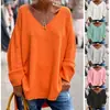 Otoño e Invierno Nuevo Ropa de Mujer de Comercio Exterior Transfronterizo Europeo y Americano Color Sólido Cuello Manga Larga Holgado Casual Cómodo Camiseta Top