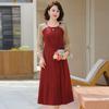 Vestido de Verano para Mamá con Elegante Diseño Hueco Nuevo 2025 Falda de Longitud Media para Mujeres de Mediana Edad Cintura Francesa
