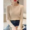 Capa base año primavera otoño nuevo top de cuello redondo ropa interior camisa de punto para mujer suéter elegante ajustado de manga larga