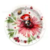 Bp022 Platos de Papel Mariquita de Siete Estrellas Vajilla para Fiesta Navideña para 8 Personas Decoración de Insecto Mariquita Plato de Papel Desechable