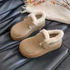 Botas de Neve Femininas Retro Novas de Inverno Aumento de Altura Plus Veludo Espessado Quente Sola Grossa Birkenstock Sapatos de Algodão Sapatos Peludos