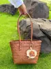 Souvenir del Festival de Medio Otoño Bambú de Imitación Gran Capacidad Retro Mimbre de Imitación Bolso de Hombro Bolso Tote Tejido a Mano