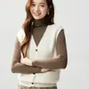 Colete Cardigan Baicai Velvet 2026 Outono/Inverno Novo Tricô Fino Sem Mangas Decote V com Bolsos Peça de Camada Exterior