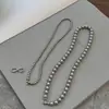 Collar de perlas de vidrio apiladas de doble capa con hebilla de 8 palabras microincrustada, cadena larga de cáñamo gris para suéter, multiusos