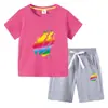 Nova camiseta infantil de verão 2023 comércio exterior roupas infantis ins algodão coreano calça de manga curta infantil conjunto de duas peças