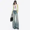 Jeans de campana de tiro bajo estilo retro americano color Naranja Juvenil para mujer, corte ajustado, favorecedores y versátiles