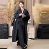 Traje de punto elegante de alta gama de longitud media para mujer, otoño e invierno, nuevo abrigo suéter, chaleco, pantalones de pierna ancha, conjunto de tres piezas