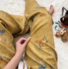 Calça de Pijama Longa de Algodão Seda Feminina Verão plus size Solta Pijama Feminino Verão Algodão Fina Calça de Perna Larga