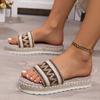Zapatillas de color de fondo grueso de talla grande de comercio exterior europeo y americano para mujer 2024 nuevo color caramelo de cuerda de cáñamo de una línea zapatos de punta abierta de comercio exterior