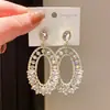Pendientes Ovalados Tachonados con Diamantes de Estilo Vintage, Pendientes de Moda Únicos, Diseño de Nicho, Pendientes de Gama Alta para Mujer