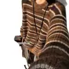 Suéter Retrô Americano Color Block com Listras Gola Redonda para Homens e Mulheres Outono Tendência Marca Cardigan Preguiçoso Solto Modelagem Relaxada Peça de Roupa Externa