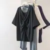 Camiseta de Manga Corta con Cuello en V para Mujer, Nuevo Estilo de Verano, Tallas Grandes, Favorecedora para Figuras Curvilíneas, Diseño que Disimula el Vientre, Top con Giro Único, Camiseta Básica Elegante